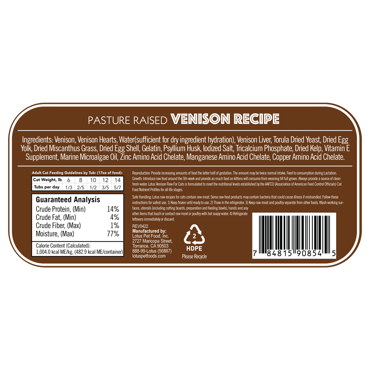 Lotus Raw Venison Frozen Cat Food