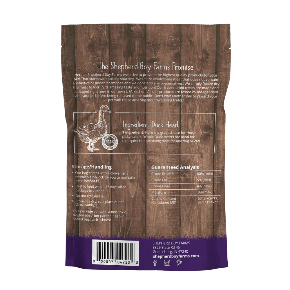Shepherd Boy Farms Freeze Dried Duck Heart 3oz