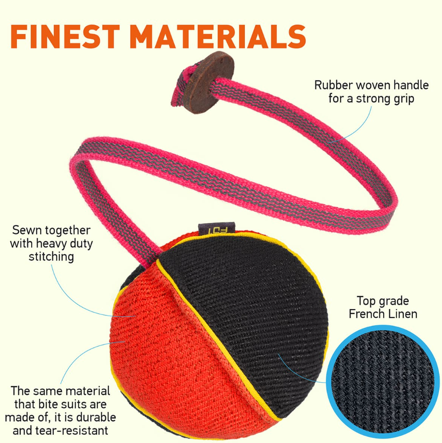 TE29 French Linen Ball with rope - 4 1/3" (11 cm) Black and Orange