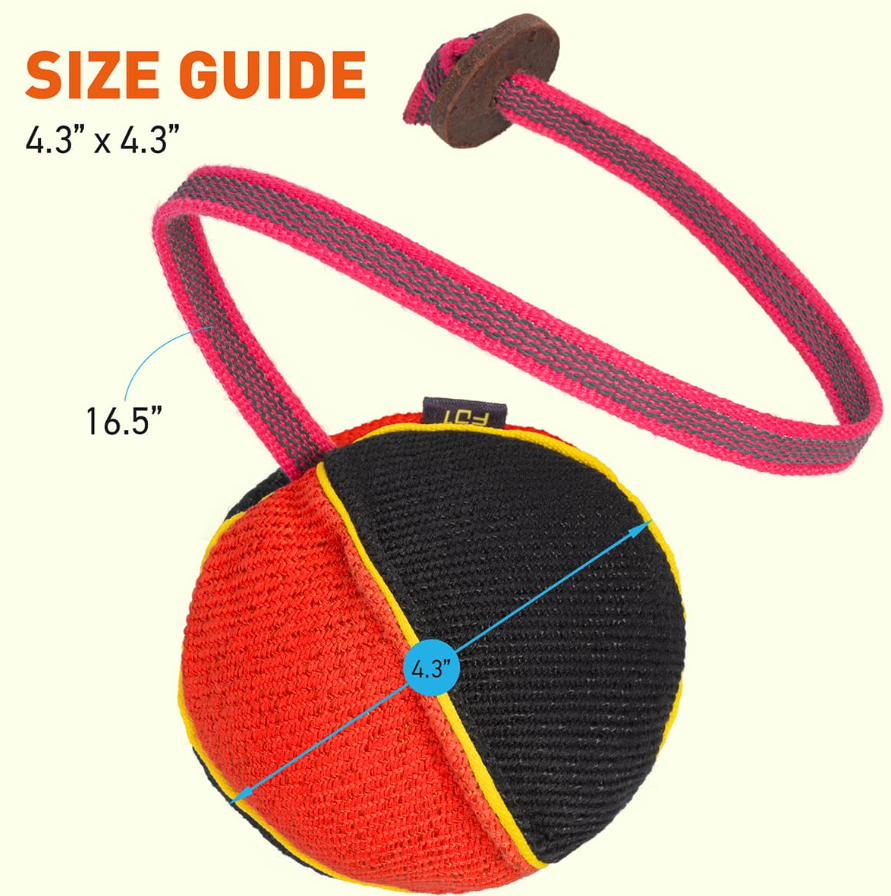 TE29 French Linen Ball with rope - 4 1/3" (11 cm) Black and Orange