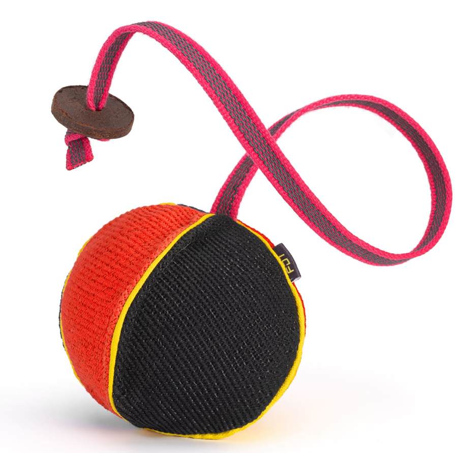 TE29 French Linen Ball with rope - 4 1/3" (11 cm) Black and Orange