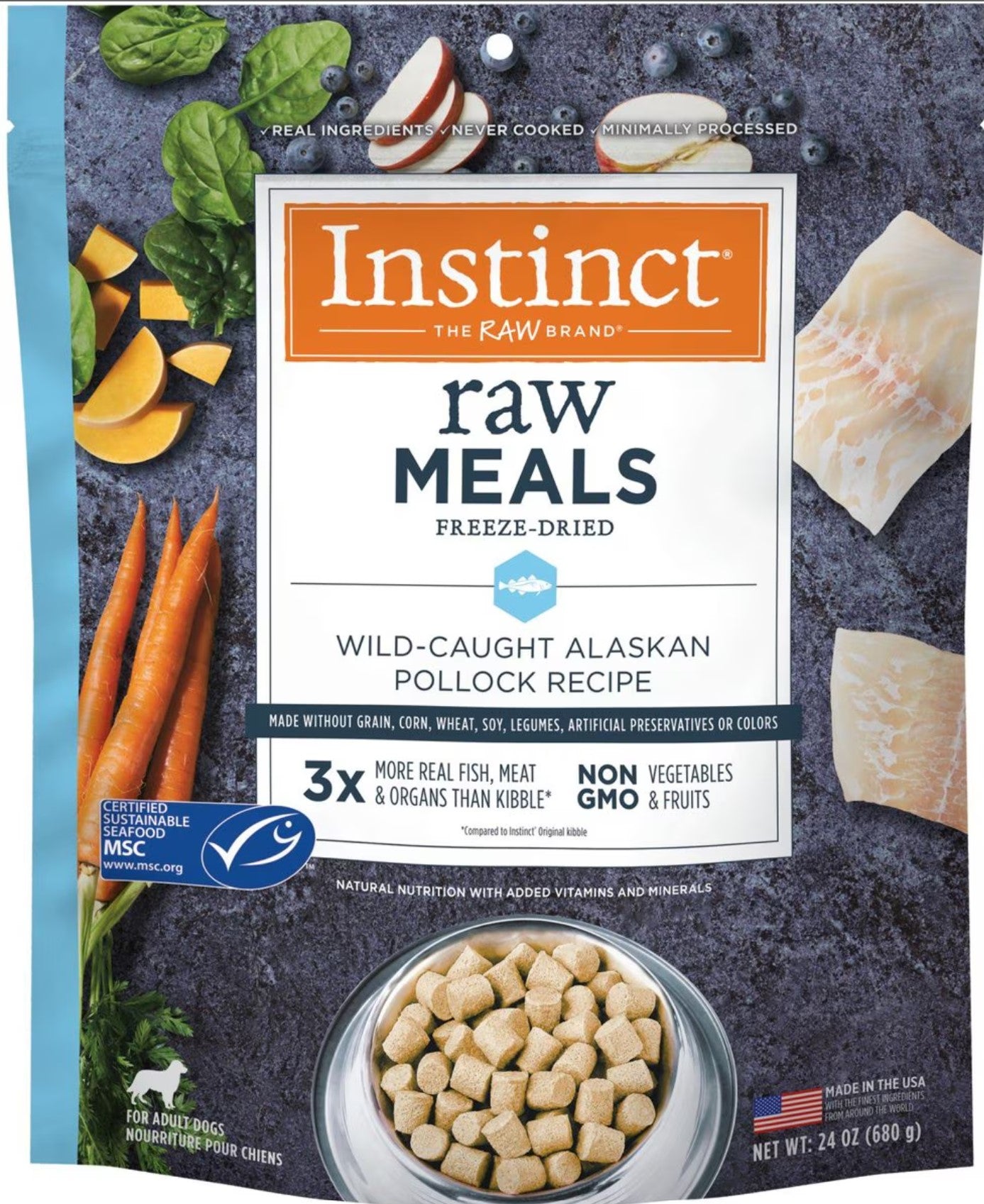 Instinct Raw Meals Wild- Caught Alaskan Pollock Recipe Grain- Free Freeze Dried Dog Food
