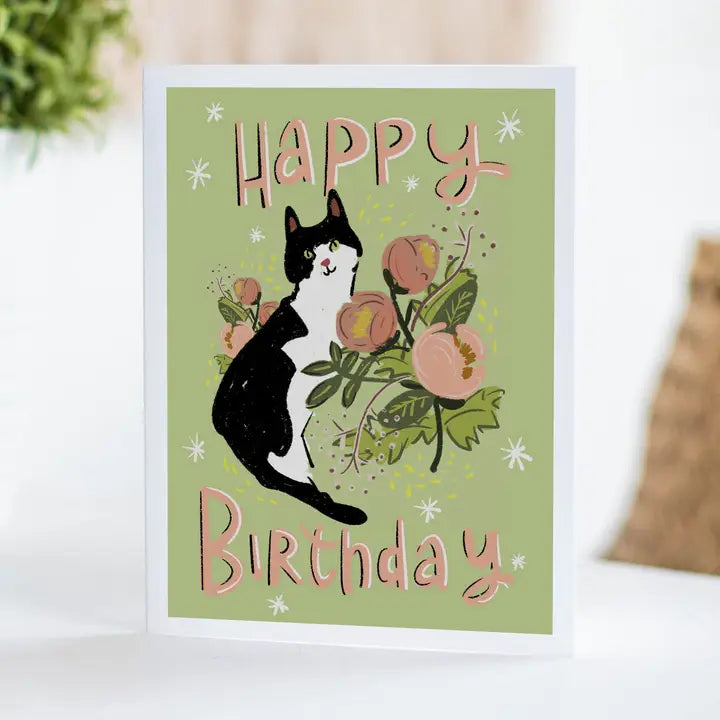 Fable & Sage Cat Birthday Card - Floral Cat