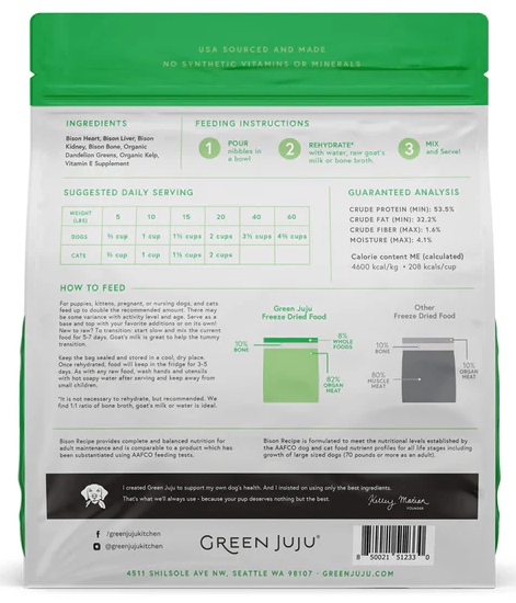 Green JuJu Freeze Dried Raw Bison Recipe