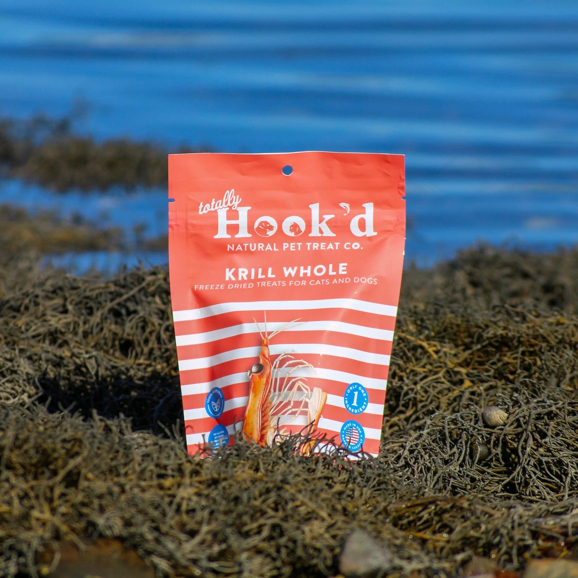 Packaged product with 'Hook'd' branding on a natural background