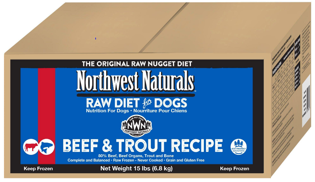 Northwest Naturals Frozen Beef & Trout - 5 lb Rolls Shipping Box w/ NO Dry Ice (9 Rolls)