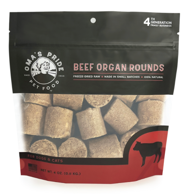 Oma s Pride Beef Organ Rounds Freeze Dried Dog Cat Food 4 oz