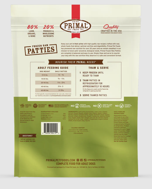 Primal Canine Lamb Patties - 6lb