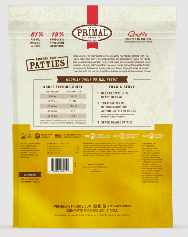 Primal Canine Rabbit Patties - 6lb
