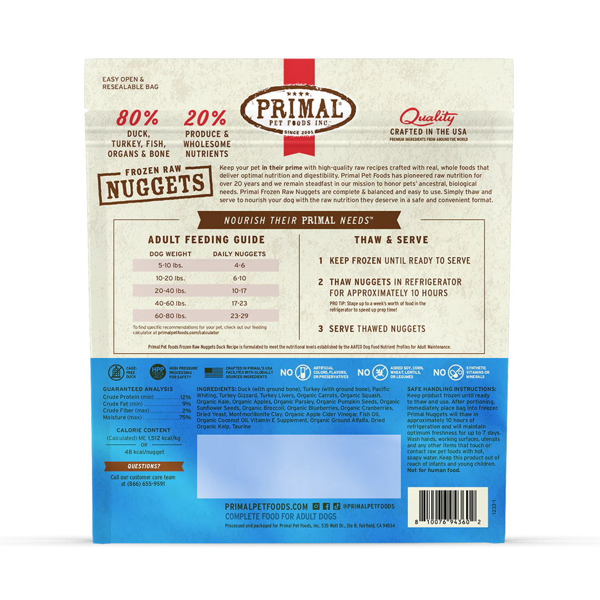 Primal Canine Frozen Duck with Turkey & Fish Nuggets - 3lb