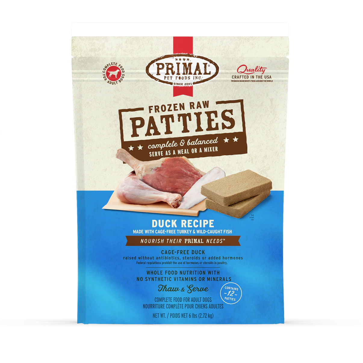 Primal Canine Frozen Duck with Turkey & Fish Patties - 6lb