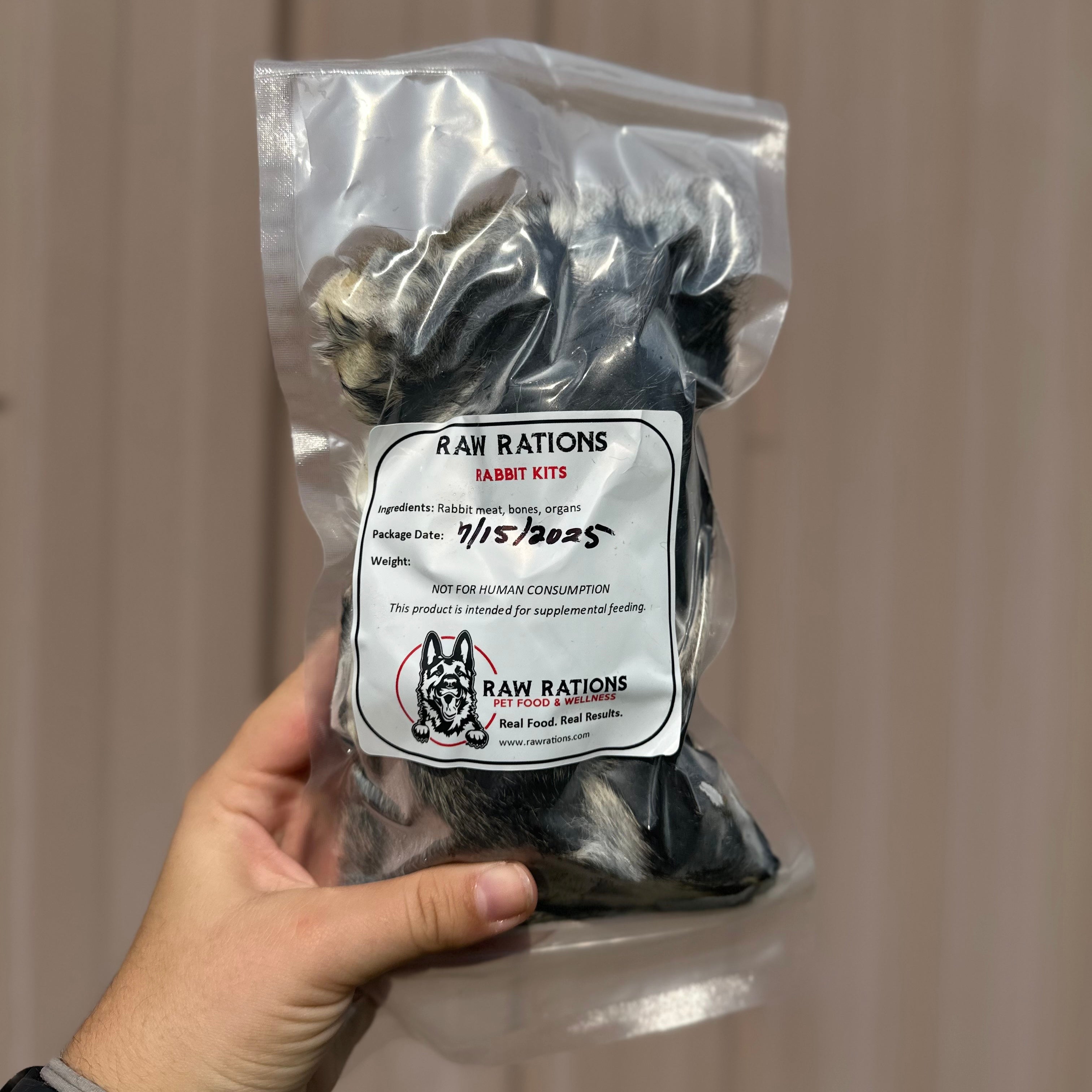 Raw Rations Frozen Whole Unprocessed Rabbit