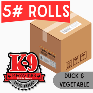 K-9 Kraving Duck & Vegetable - 5 lb Rolls Full Shipping Box w/ Dry Ice (8 Rolls)
