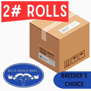 Blue Ridge Beef - Breeder's Grind (HPP)- 2 lb Rolls Full Shipping Box w/ Dry Ice (20 Rolls)