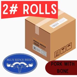Blue Ridge Beef-Pork with Bone (HPP)- 2 lb Rolls Full Shipping Box w/ NO Dry Ice (22 Rolls)