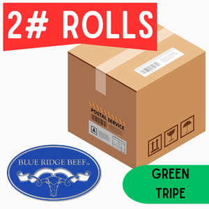 Blue Ridge Beef-Green Tripe (HPP)- 2 lb Rolls Full Shipping Box w/ NO Dry Ice (22 Rolls)