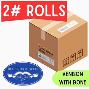 Blue Ridge Beef-Venison with Bone - 2 lb Rolls Full Shipping Box NO Dry Ice (22 Rolls)