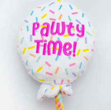 ThoozyPet Birthday Balloon Plush Dog Toy With Rope