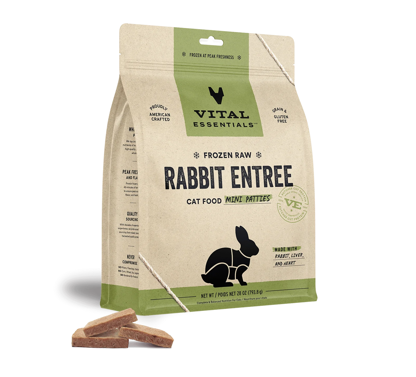 Vital Essentials Frozen Rabbit Entree Mini Patties Cat Food 28oz