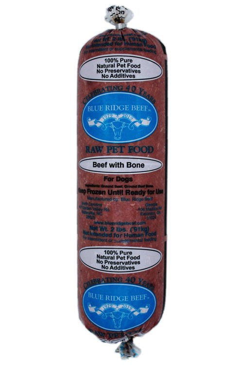 Blue Ridge Beef-Beef with Bone (HPP)- 2 lb Rolls Full Shipping Box w/ Dry Ice (20 Rolls)