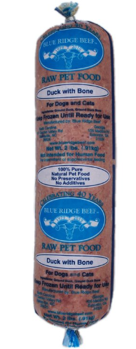 Blue Ridge Beef-Duck with Bone (HPP)- 2 lbs Rolls Full Shipping Box w/ NO Dry Ice (22 Rolls)