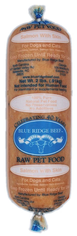 Blue Ridge Beef - Salmon with Skin (HPP)- 2 lb Rolls Full Shipping Box w/ Dry Ice (20 Rolls)