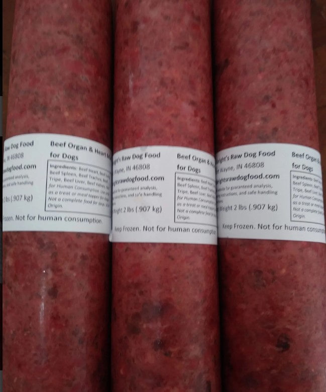 Albright's Beef Organ Mix - 2 lb Rolls Full Shipping Box w/ Dry Ice (20 rolls)