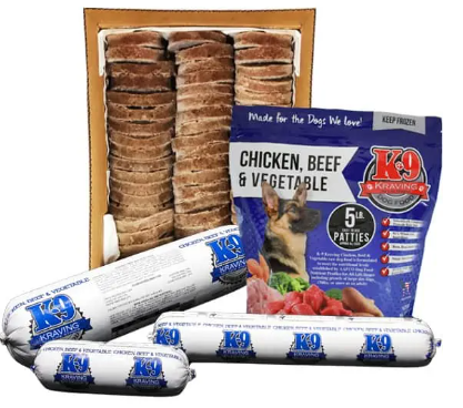 K-9 Kraving Chicken, Beef & Vegetable - 5 lb Rolls Shipping Box w/ NO Dry Ice (9 Rolls)