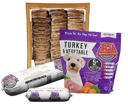 K-9 Kraving Turkey & Vegetable - 5 lb Rolls Full Shipping Box w/ NO Dry Ice (9 Rolls)