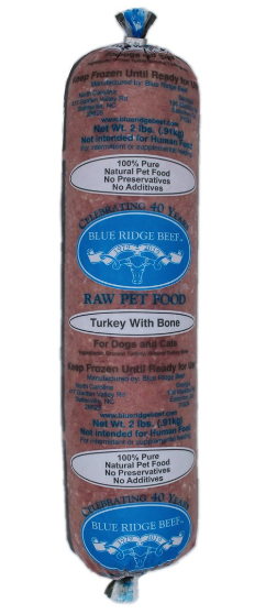 Blue Ridge Beef-Turkey with Bone (HPP)- 2 lb Rolls Full Shipping Box NO Dry Ice (22 Rolls)