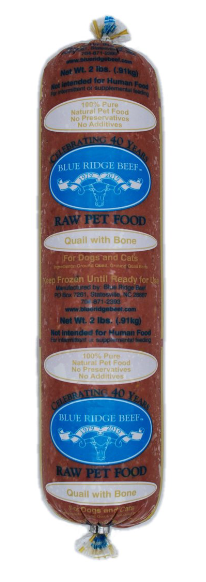 Blue Ridge Beef-Quail with Bone (HPP)- 2 lb Rolls Full Shipping Box NO Dry Ice (22 Rolls)
