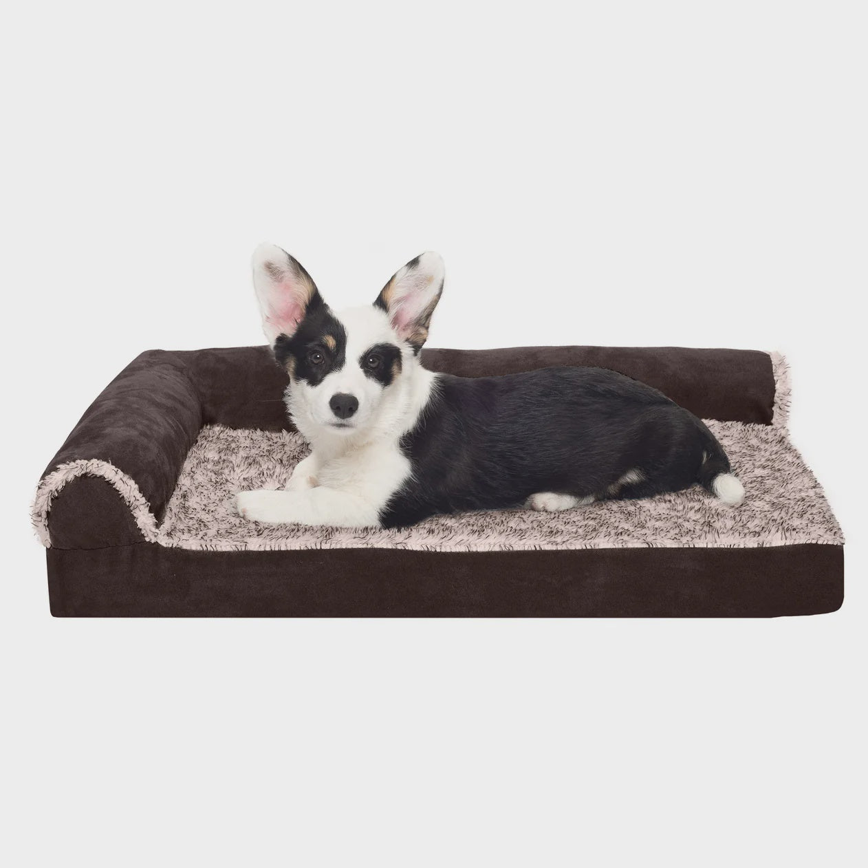 FurHaven Deluxe Chaise Lounge Dog Bed - Two-Tone Faux Fur & Suede