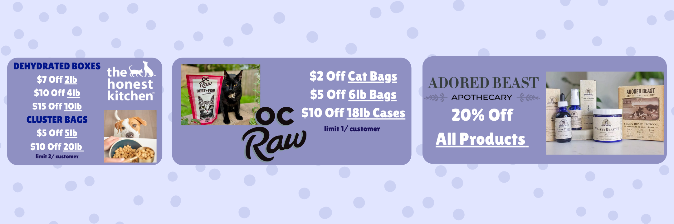 March Deals - OC Raw, The Honest Kitchen & Adored Beast