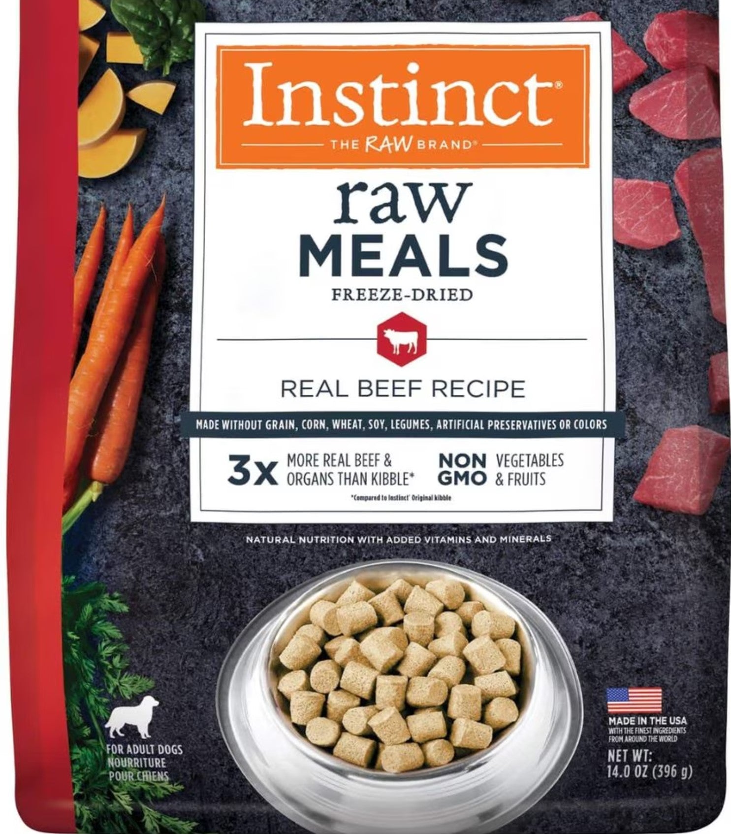 Instinct Raw Meals Real Beef Recipe Grain- Free Freeze Dried Dog Food