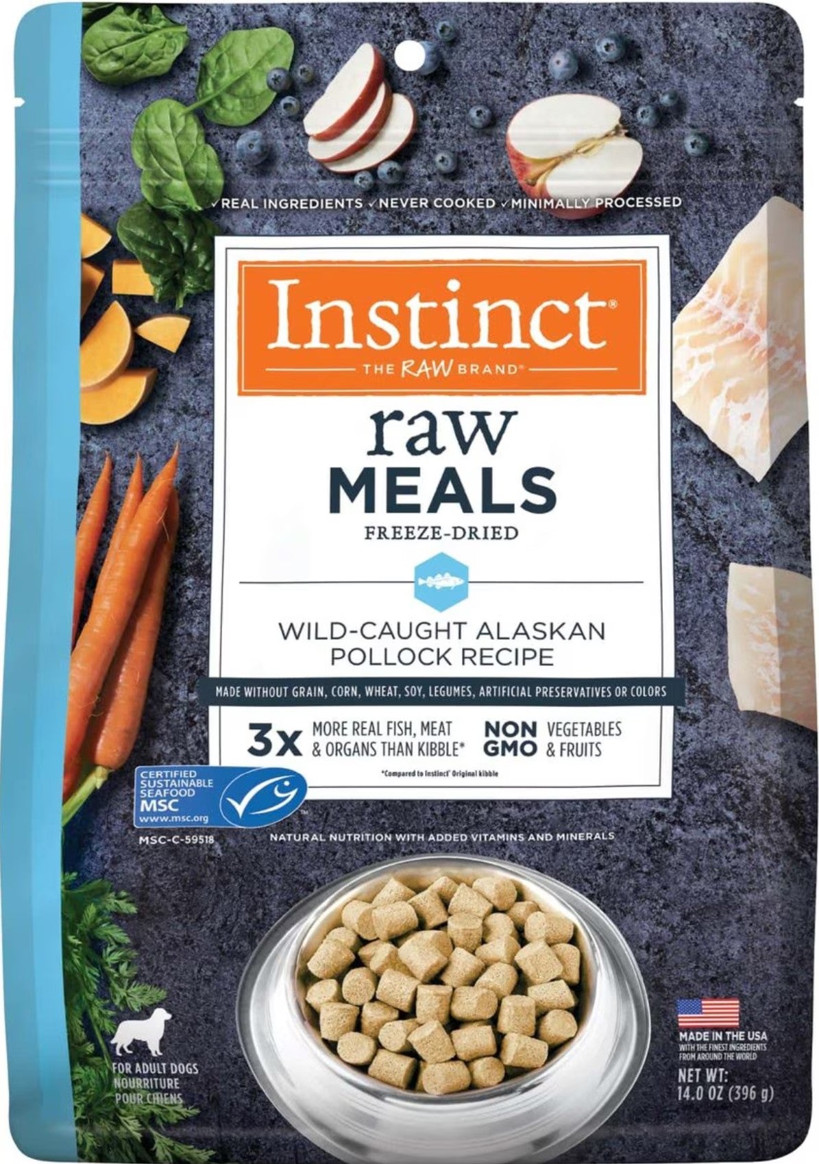 Instinct Raw Meals Wild- Caught Alaskan Pollock Recipe Grain- Free Freeze Dried Dog Food