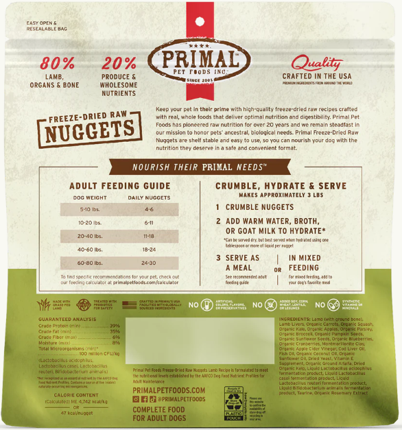 Primal Canine Freeze Dried Lamb Nuggets