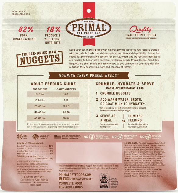 Primal Canine Freeze Dried Pork Nuggets