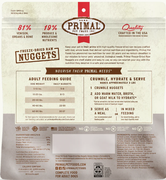 Primal Canine Freeze Dried Venison Nuggets