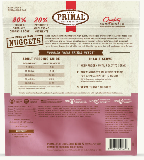 Primal Canine Frozen Turkey/Sardine Nuggets