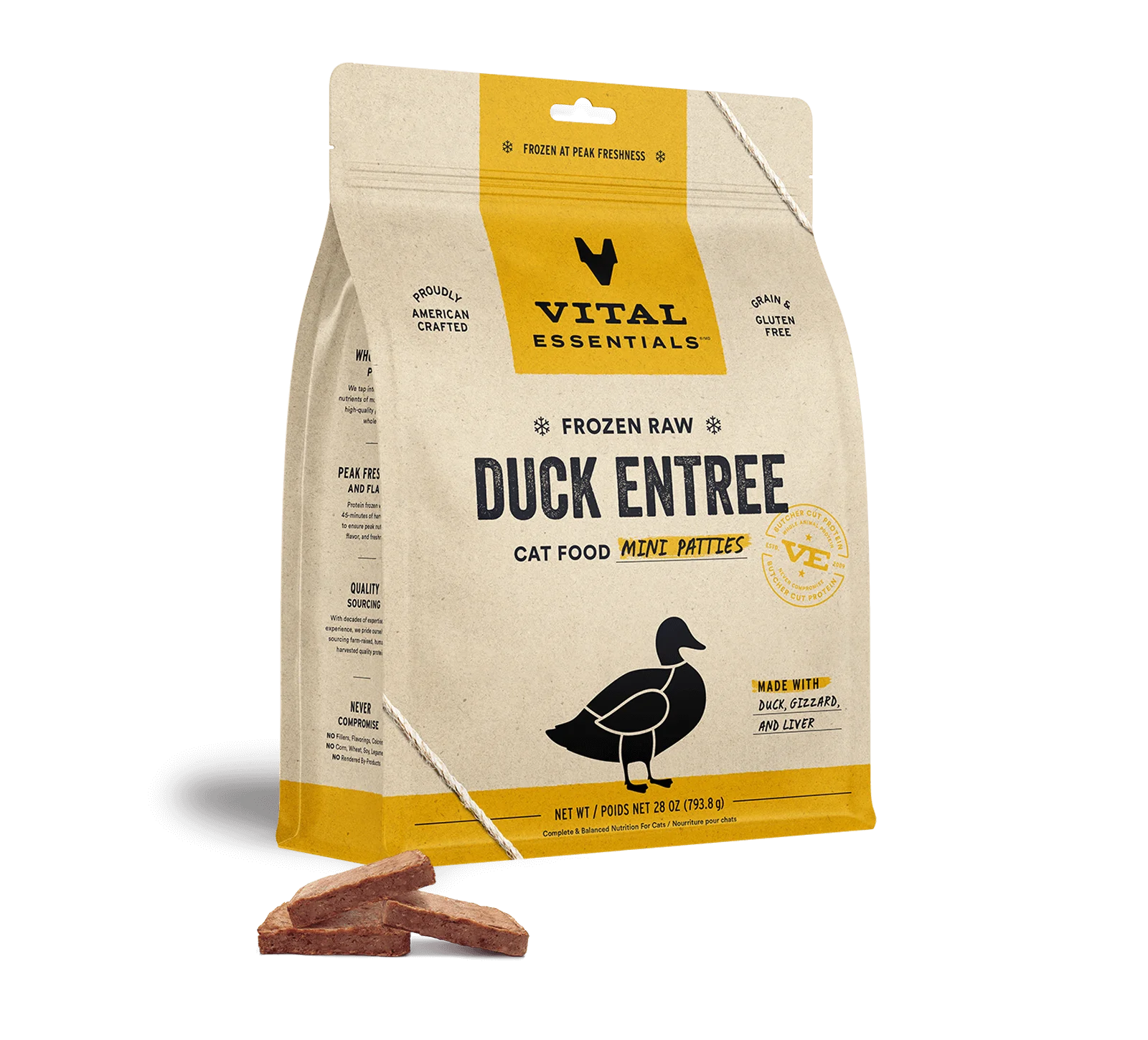 Vital Essentials Frozen Duck Entree Mini Patties Cat Food 28oz