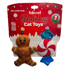 Fab Cat Holiday Toys Gingerbread/Peppermint 2pk