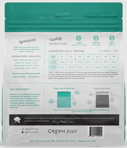 Green JuJu Frozen Rabbit Recipe w/ Duck Liver 3lb