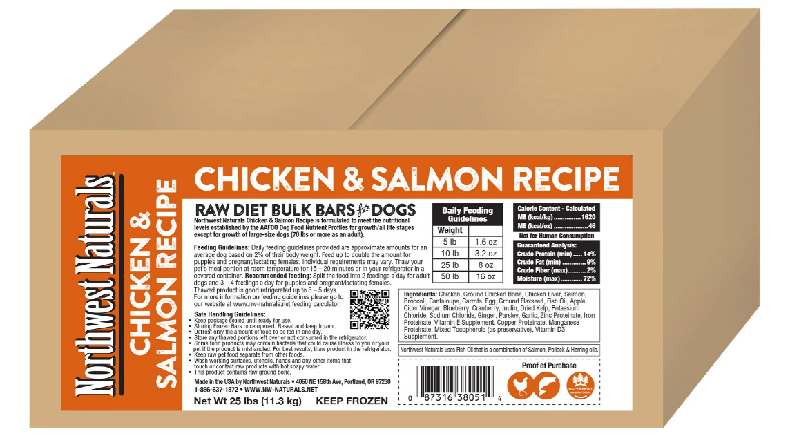 Northwest Naturals Frozen Chicken & Salmon - 1 lb Bars 25 lb Case