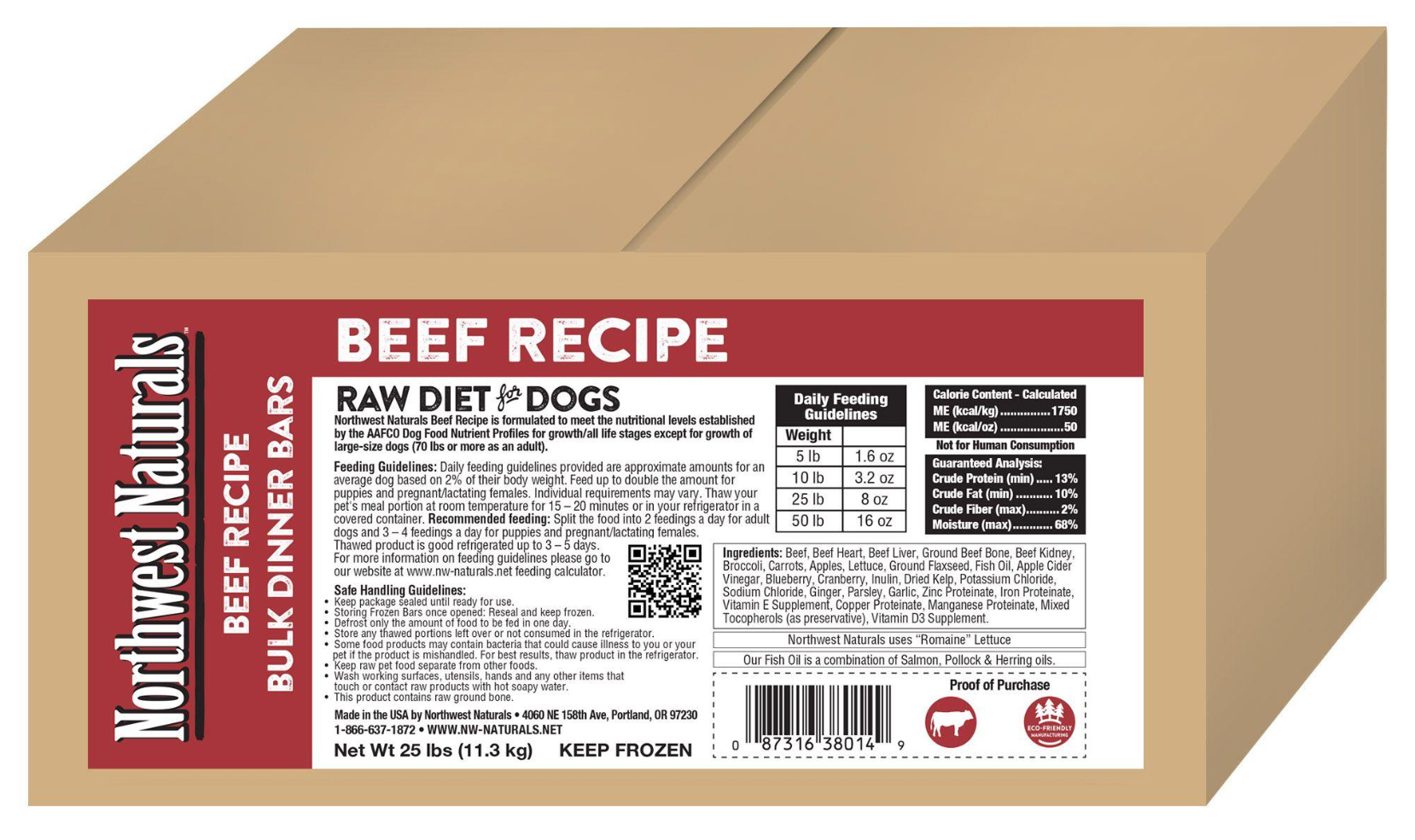 Northwest Naturals Frozen Beef - 1 lb Bars 25 lb Case