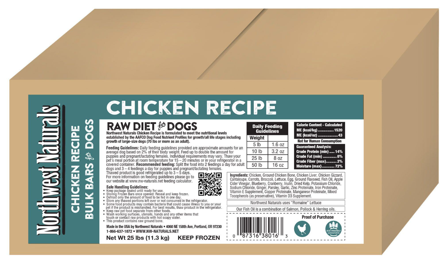 Northwest Naturals Frozen Chicken - 1 lb Bars 25 lb Case