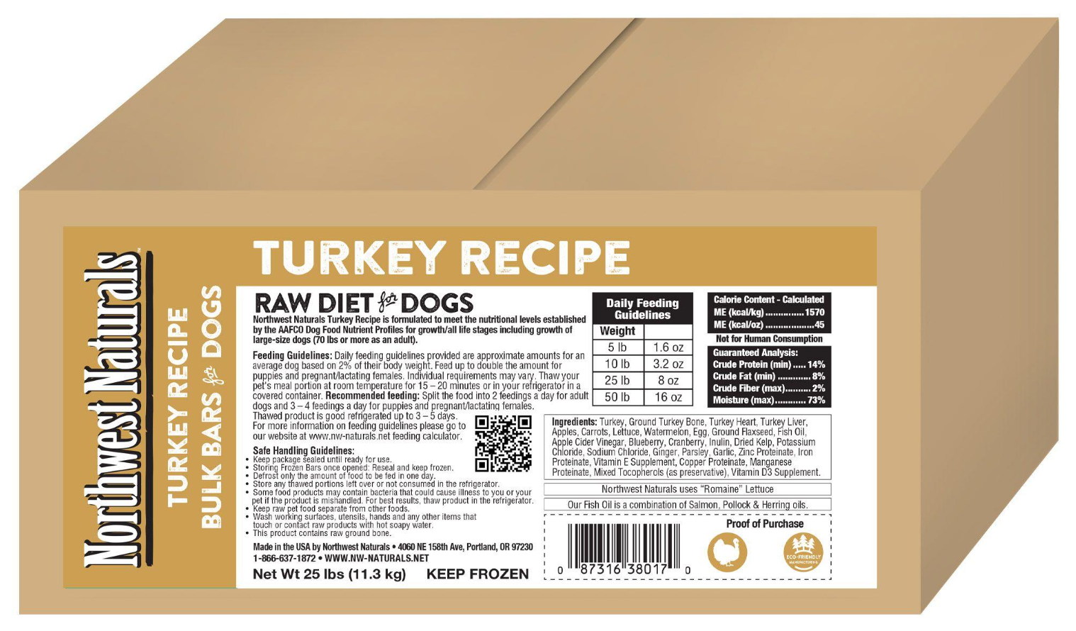 Northwest Naturals Frozen Turkey - 1 lb Bars 25 lb Case