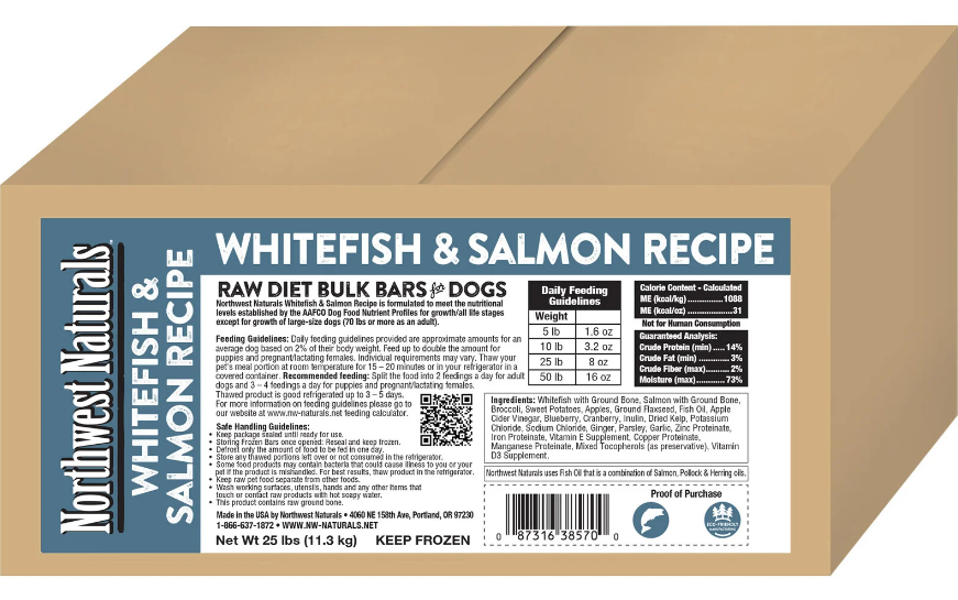 Northwest Naturals Frozen Whitefish & Salmon - 1 lb Bars 25 lb Case