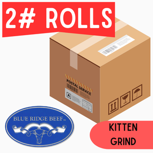 Blue Ridge Beef Kitten Grind - 2 lb Rolls Full Shipping Box w/ Dry Ice (20 Rolls)