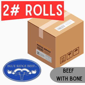 Blue Ridge Beef-Beef with Bone - 2 lb Rolls Full Shipping Box w/ Dry Ice  (20 Rolls)