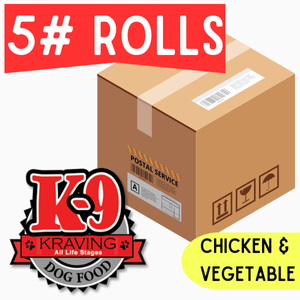 K-9 Kraving Chicken & Vegetable - 5lb Rolls Full Shipping Box NO Dry Ice (9 Rolls)